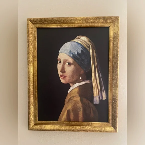 Girl with a Pearl Earring Art Print with Gold Frame - Picture 1 of 4